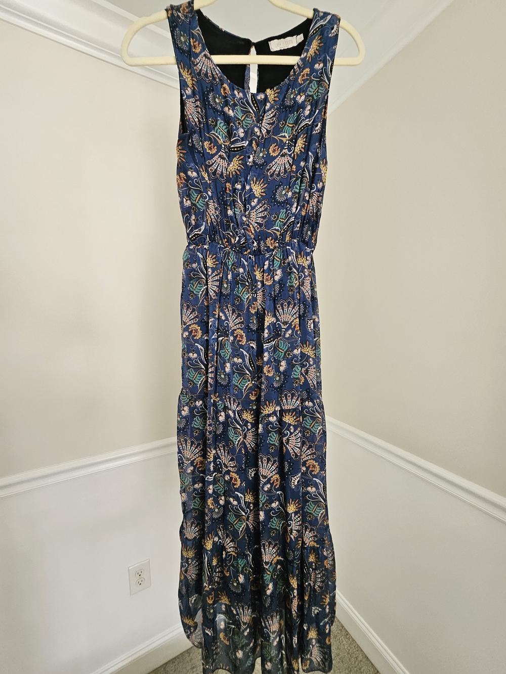 Lara Guidotti Made In Italy Floral Silk Blend Tiered Maxi Dress Blue Size S